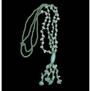 Green Aventurine Stone & Glass Necklace Handcrafted 35-Inch-Long Flapper Style